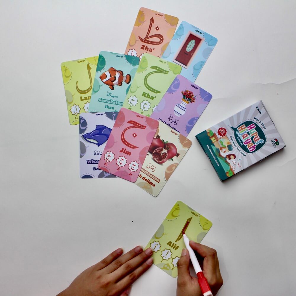 Flash Card Wipe & Clean Hijaiyah - Kartu Belajar Anak Bergambar - Konsep Studio